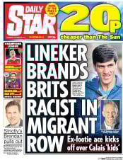 Daily Star (UK) Newspaper Front Page for 20 October 2016