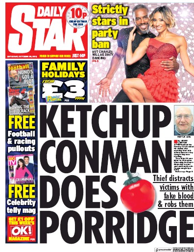 Daily Star Newspaper Front Page (UK) for 20 October 2018