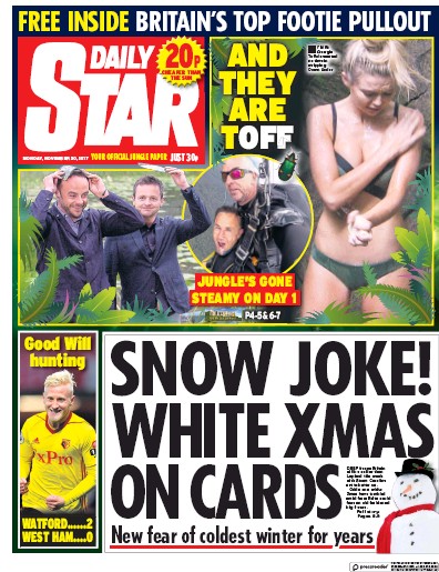 Daily Star Newspaper Front Page (UK) for 20 November 2017