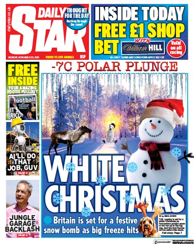 Daily Star Newspaper Front Page (UK) for 20 November 2023