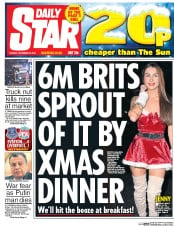 Daily Star (UK) Newspaper Front Page for 20 December 2016