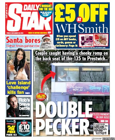 Daily Star Newspaper Front Page (UK) for 20 December 2019