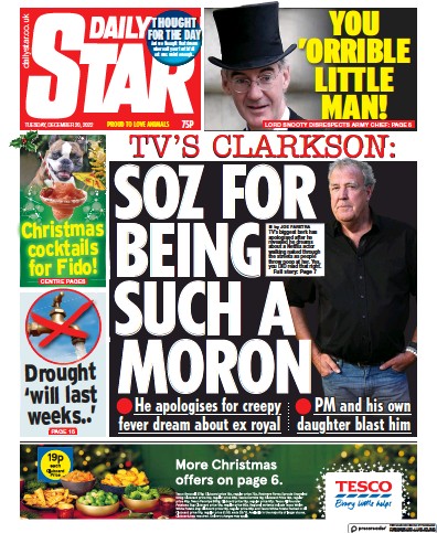 Daily Star Newspaper Front Page (UK) for 20 December 2022