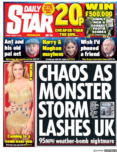 Daily Star Newspaper Front Page (UK) for 20 January 2018