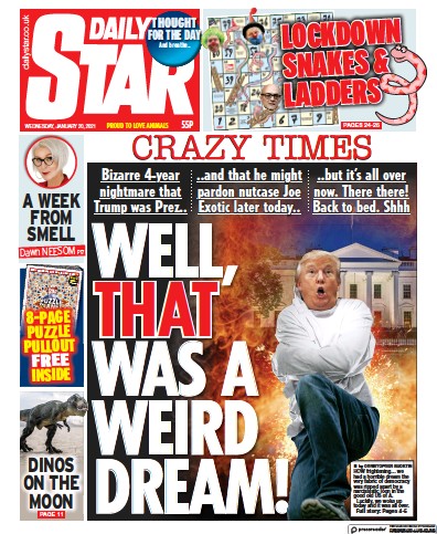 Daily Star Newspaper Front Page (UK) for 20 January 2021