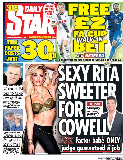 Daily Star Newspaper Front Page (UK) for 20 February 2016