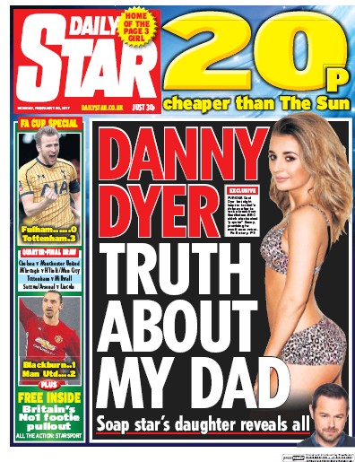 Daily Star Newspaper Front Page (UK) for 20 February 2017