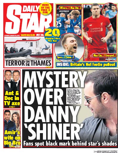 Daily Star Newspaper Front Page (UK) for 20 March 2017