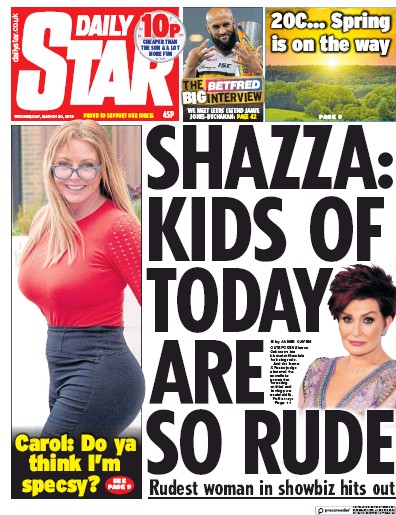 Daily Star Newspaper Front Page (UK) for 20 March 2019