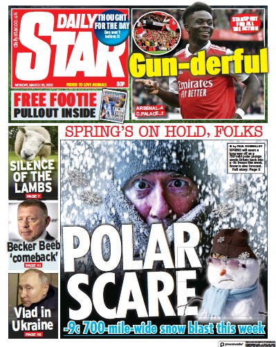 Daily Star Newspaper Front Page (UK) for 20 March 2023