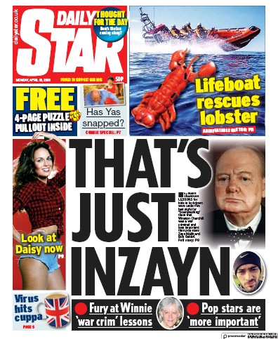 Daily Star Newspaper Front Page (UK) for 20 April 2020