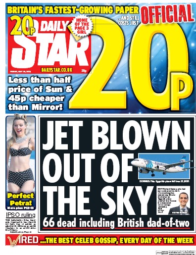 Daily Star Newspaper Front Page (UK) for 20 May 2016