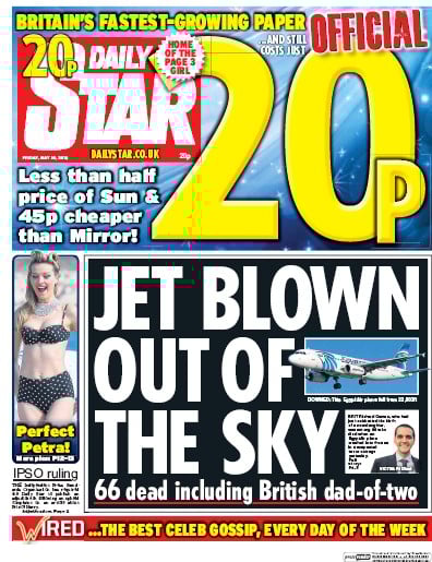 Daily Star Newspaper Front Page (UK) for 20 May 2016