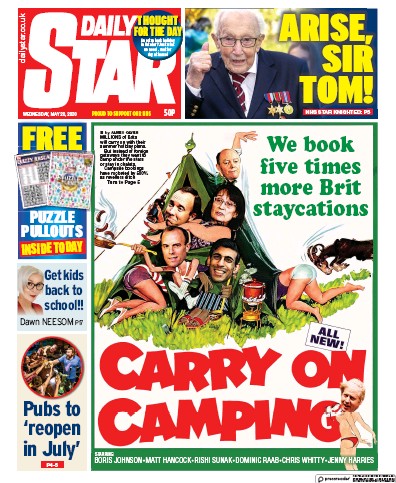 Daily Star Newspaper Front Page (UK) for 20 May 2020