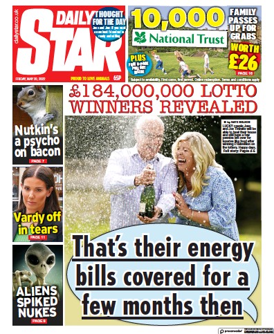 Daily Star Newspaper Front Page (UK) for 20 May 2022