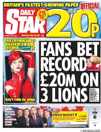 Daily Star Newspaper Front Page (UK) for 20 June 2016