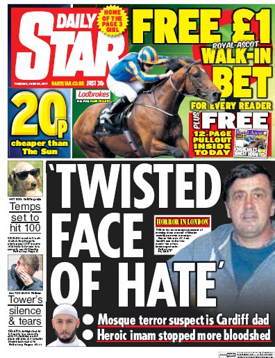 Daily Star Newspaper Front Page (UK) for 20 June 2017