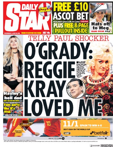 Daily Star Newspaper Front Page (UK) for 20 June 2018