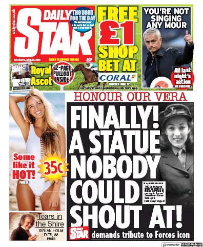 Daily Star Newspaper Front Page (UK) for 20 June 2020