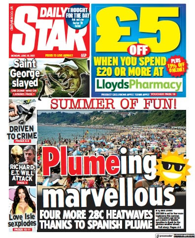 Daily Star Newspaper Front Page (UK) for 20 June 2022