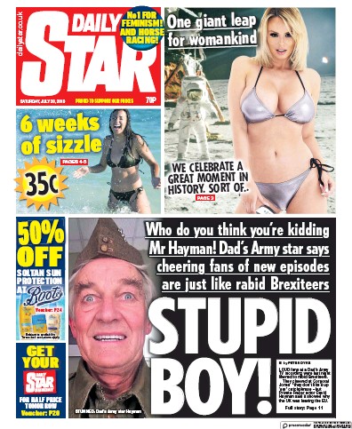 Daily Star Newspaper Front Page (UK) for 20 July 2019
