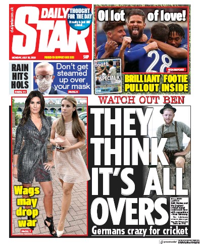 Daily Star Newspaper Front Page (UK) for 20 July 2020