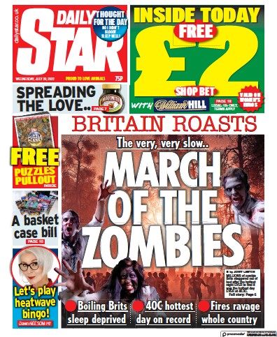 Daily Star Newspaper Front Page (UK) for 20 July 2022