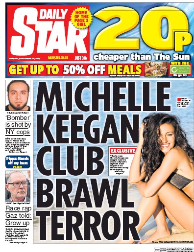 Daily Star Newspaper Front Page (UK) for 20 September 2016