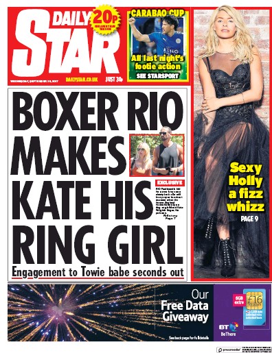 Daily Star Newspaper Front Page (UK) for 20 September 2017
