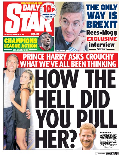 Daily Star Newspaper Front Page (UK) for 20 September 2018