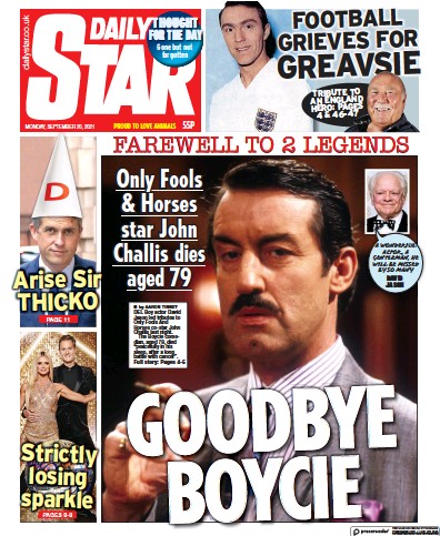 Daily Star Newspaper Front Page (UK) for 20 September 2021
