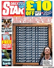 Daily Star (UK) Newspaper Front Page for 20 September 2023