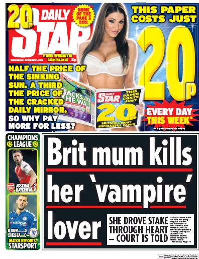 Daily Star Newspaper Front Page (UK) for 21 October 2015