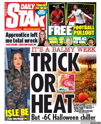 Daily Star Newspaper Front Page (UK) for 21 October 2019