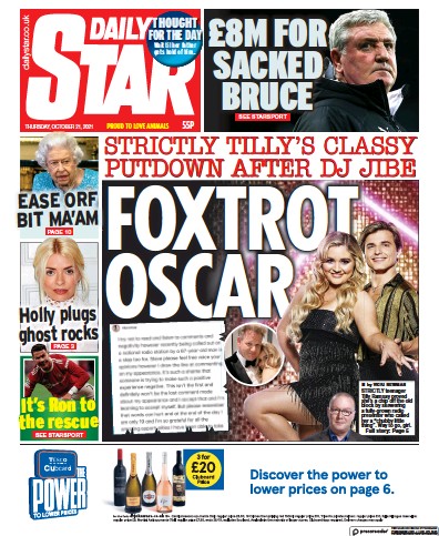 Daily Star Newspaper Front Page (UK) for 21 October 2021
