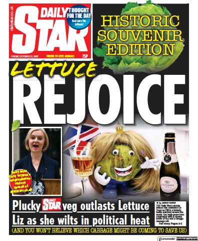 Daily Star Newspaper Front Page (UK) for 21 October 2022