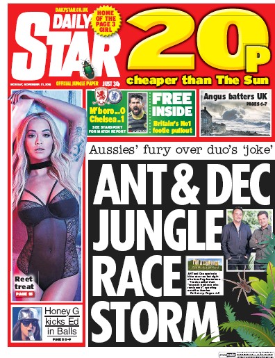 Daily Star Newspaper Front Page (UK) for 21 November 2016