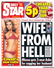 Daily Star Newspaper Front Page (UK) for 21 December 2012