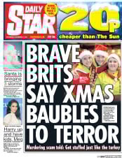 Daily Star (UK) Newspaper Front Page for 21 December 2016