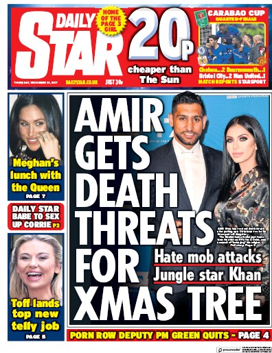 Daily Star Newspaper Front Page (UK) for 21 December 2017