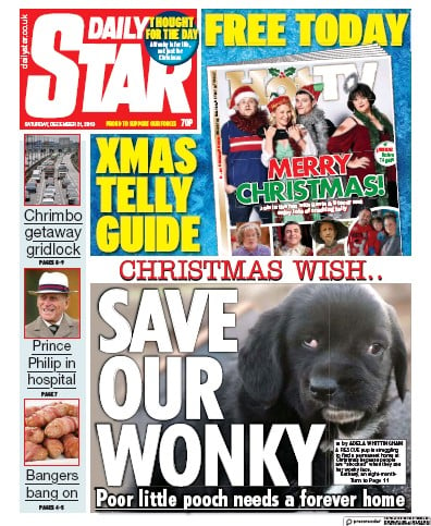 Daily Star Newspaper Front Page (UK) for 21 December 2019