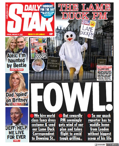 Daily Star Newspaper Front Page (UK) for 21 January 2022