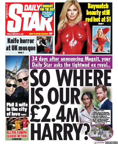 Daily Star Newspaper Front Page (UK) for 21 February 2020