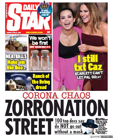 Daily Star Newspaper Front Page (UK) for 21 April 2020