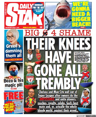 Daily Star Newspaper Front Page (UK) for 21 April 2021
