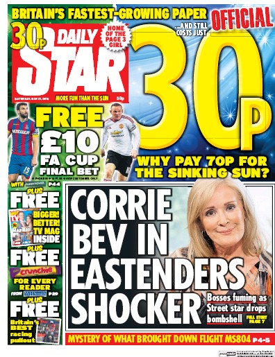 Daily Star Newspaper Front Page (UK) for 21 May 2016