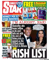 Daily Star (UK) Newspaper Front Page for 21 May 2022