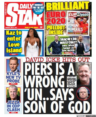 Daily Star Newspaper Front Page (UK) for 21 June 2021