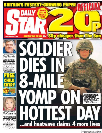Daily Star Newspaper Front Page (UK) for 21 July 2016