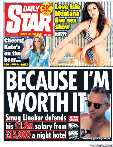 Daily Star Newspaper Front Page (UK) for 21 July 2017